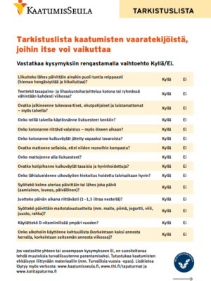 Tarkistuslista kaatumisten vaaratekijöistä