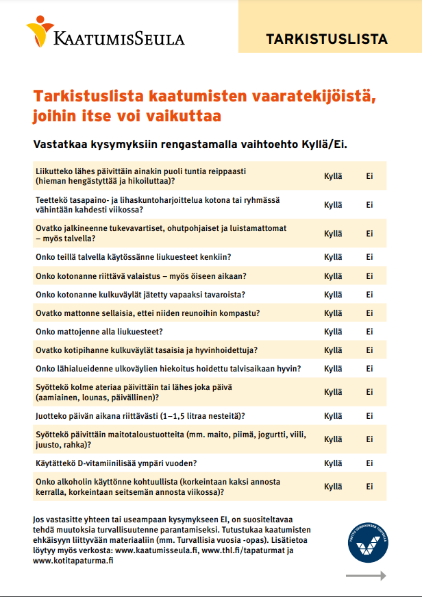 Tarkistuslista kaatumisten vaaratekijöistä